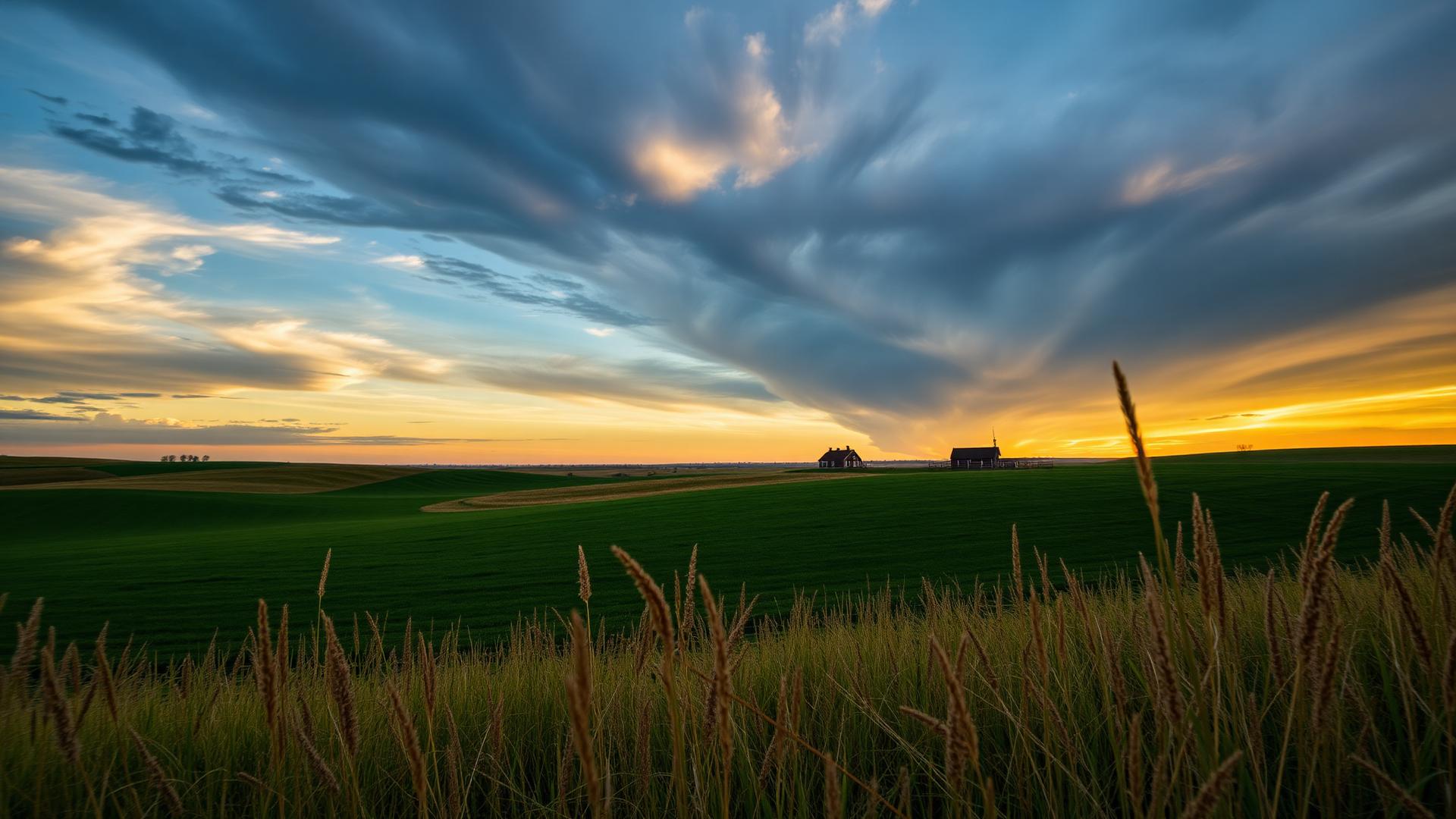 Wide Oklahoma countryside at golden hour